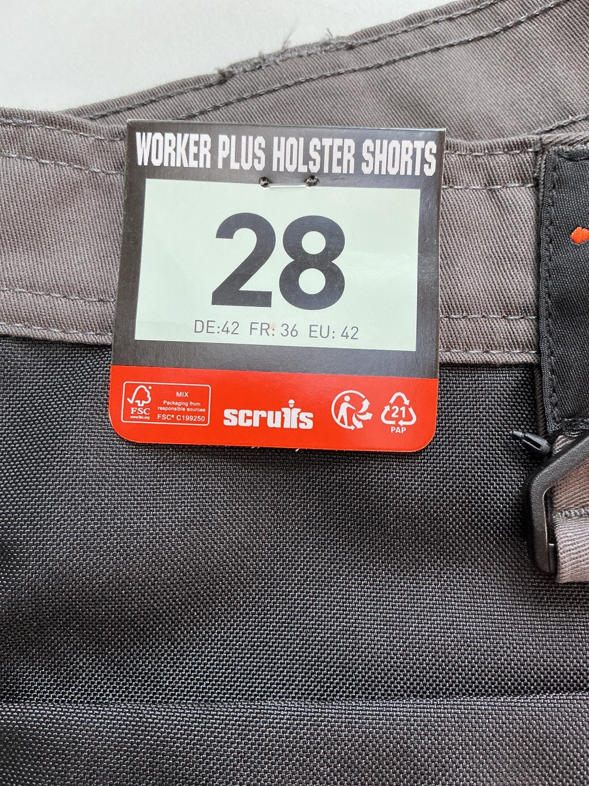 Scruffs Worker Plus Holster Shorts Men's Size 28 Grey Durable Lightweight