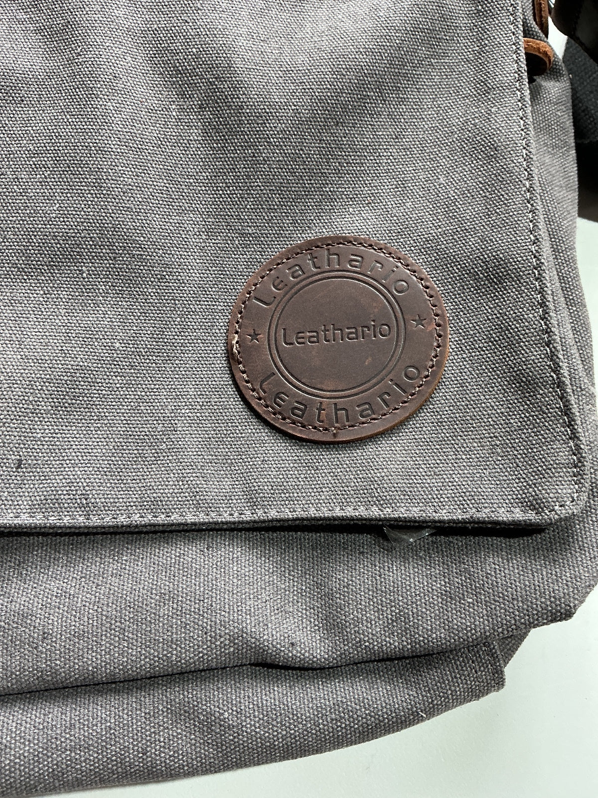 Leathario Grey Canvas Messenger Bag Adjustable Strap Size Medium