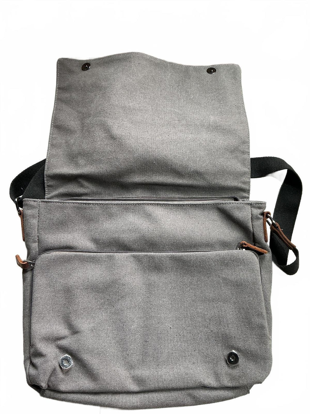 Leathario Grey Canvas Messenger Bag Adjustable Strap Size Medium
