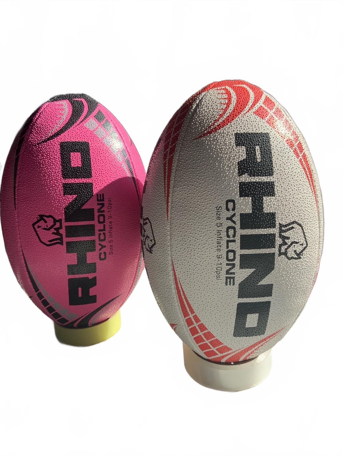 Rhino Cyclone Rugby Ball Size 5 - White and Pink Set of 2