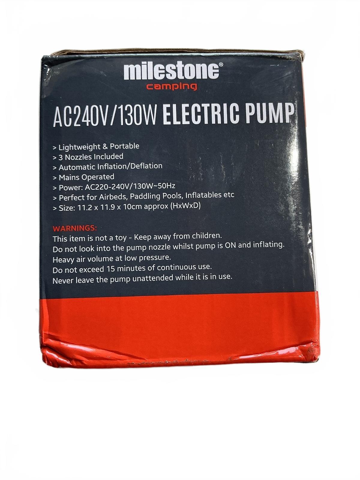 milestone camping AC240V/130W Electric Pump Lightweight Portable 11.9x10cm
