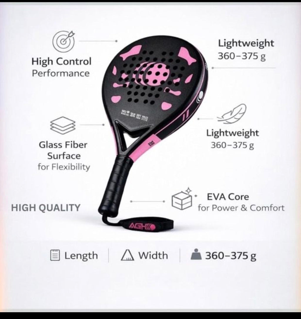 AGH Padel Racket AGP1 PINK EVA Core Glass Fibre Frame For Adults And Beginners