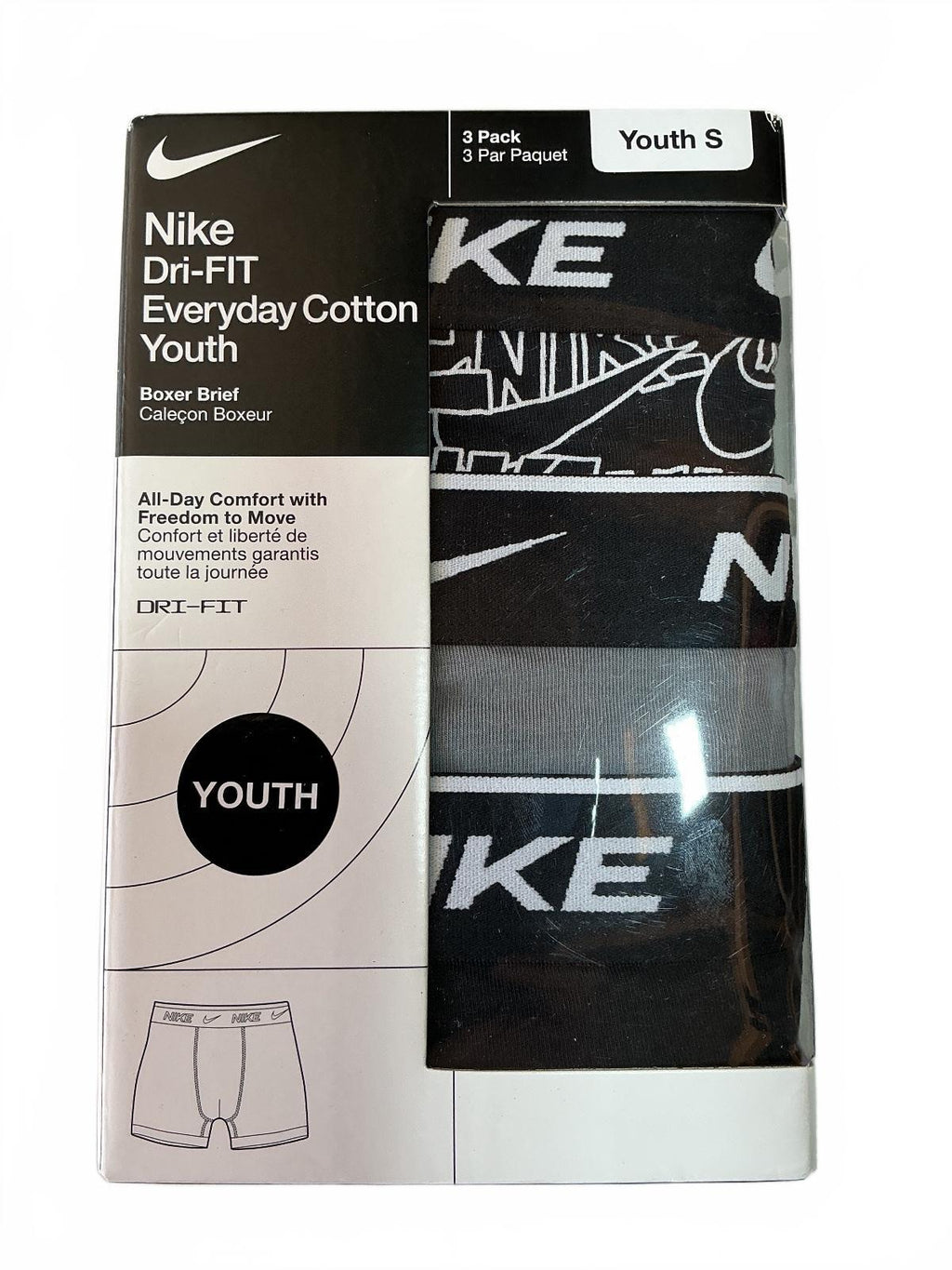*NEW* Nike Dri-FIT Everyday Cotton Youth Boxer Briefs 3 Pack Youth S