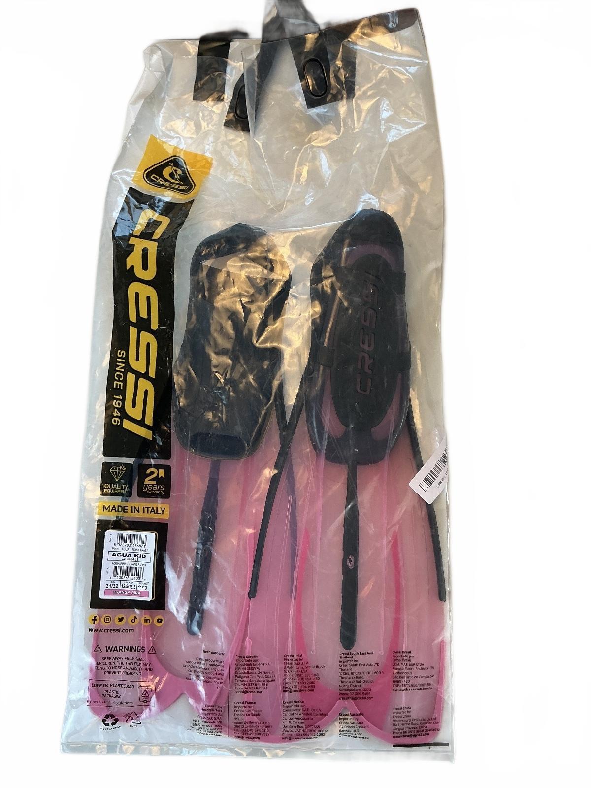 Cressi Agua Kid Kids Pink Transparent Adjustable Swim Fins Size 12.5/13.5 New