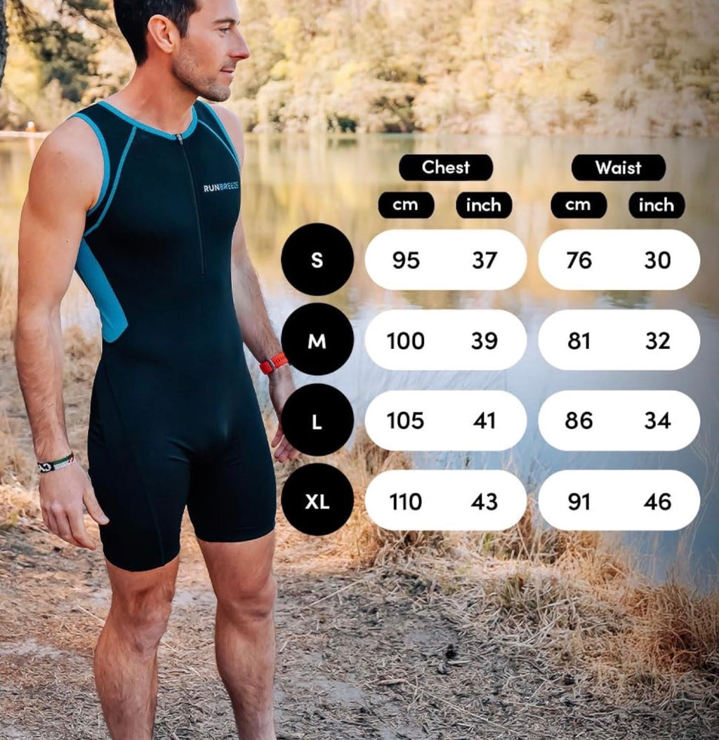 RunBreeze Men's L Triathlon Suit Black Quick Drying Silicone Grippers