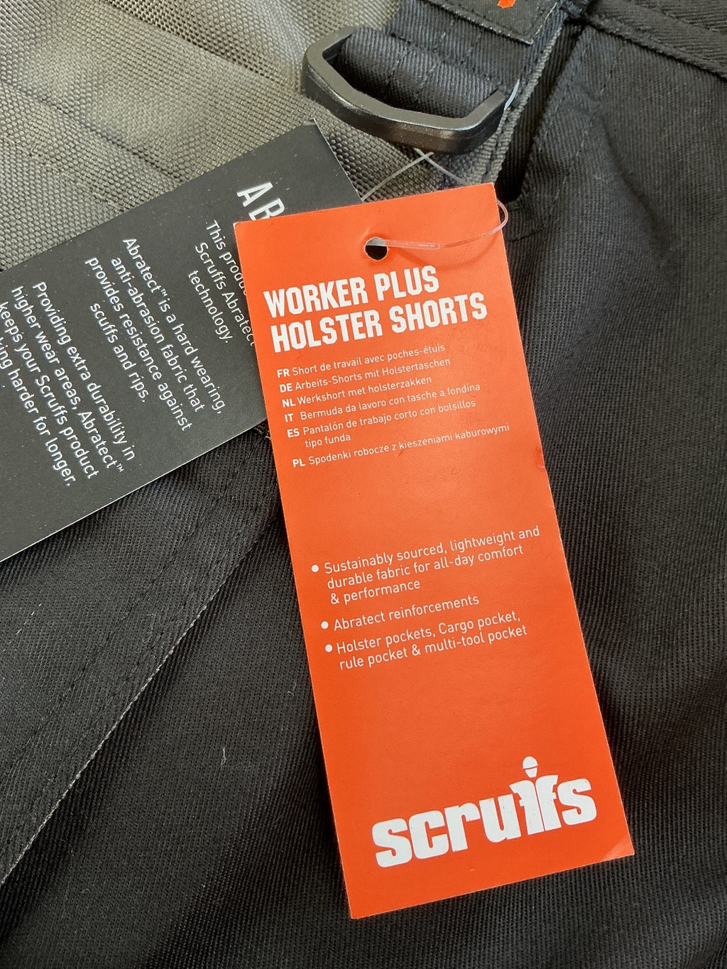 Scruffs Worker Plus Holster Shorts Men Size 36 Black Durable Lightweight