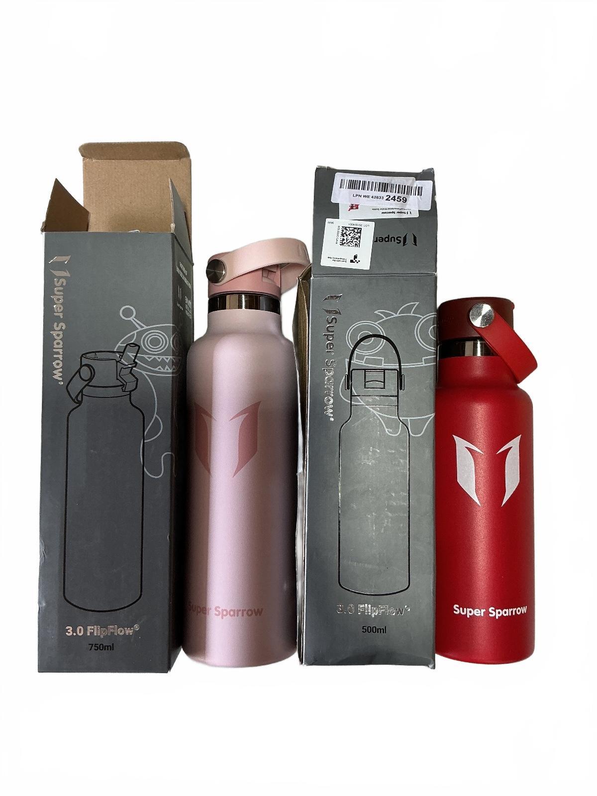 Super Sparrow FlipFlow Insulated Water Bottle 750ml & 500ml Pink Red