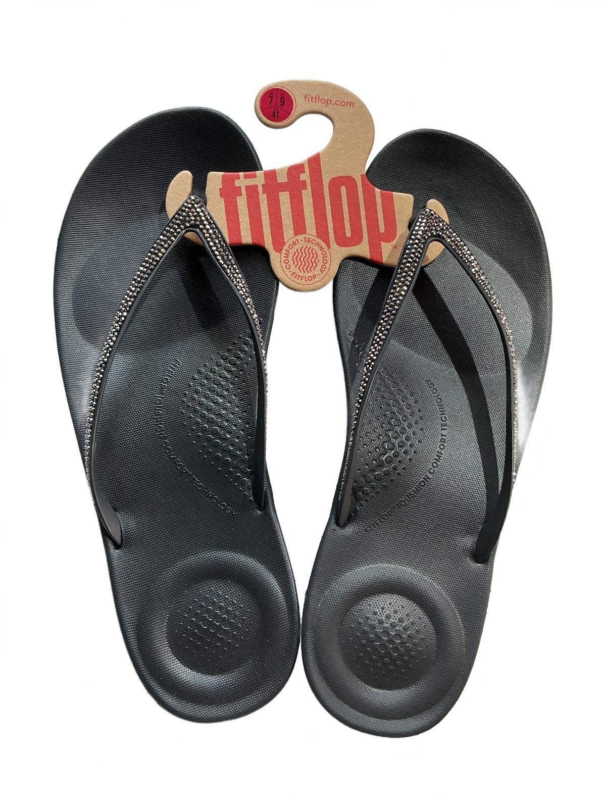 FitFlop Iqushion Sparkle Black Flip Flops UK 7 Comfortable Sandals