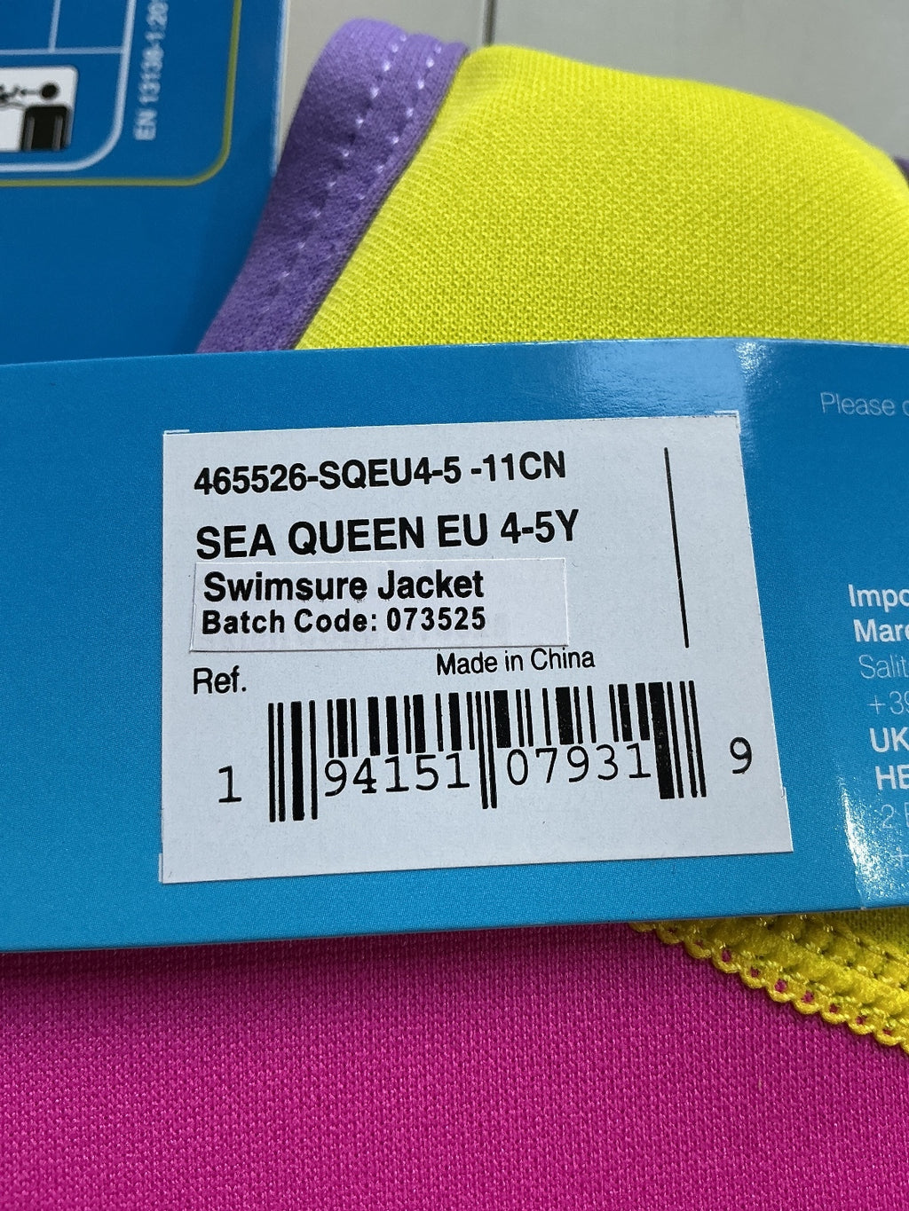 *NEW* Zoggs Swimsure Jacket Pink Yellow Purple Size EU 4-5Y 18-30kg