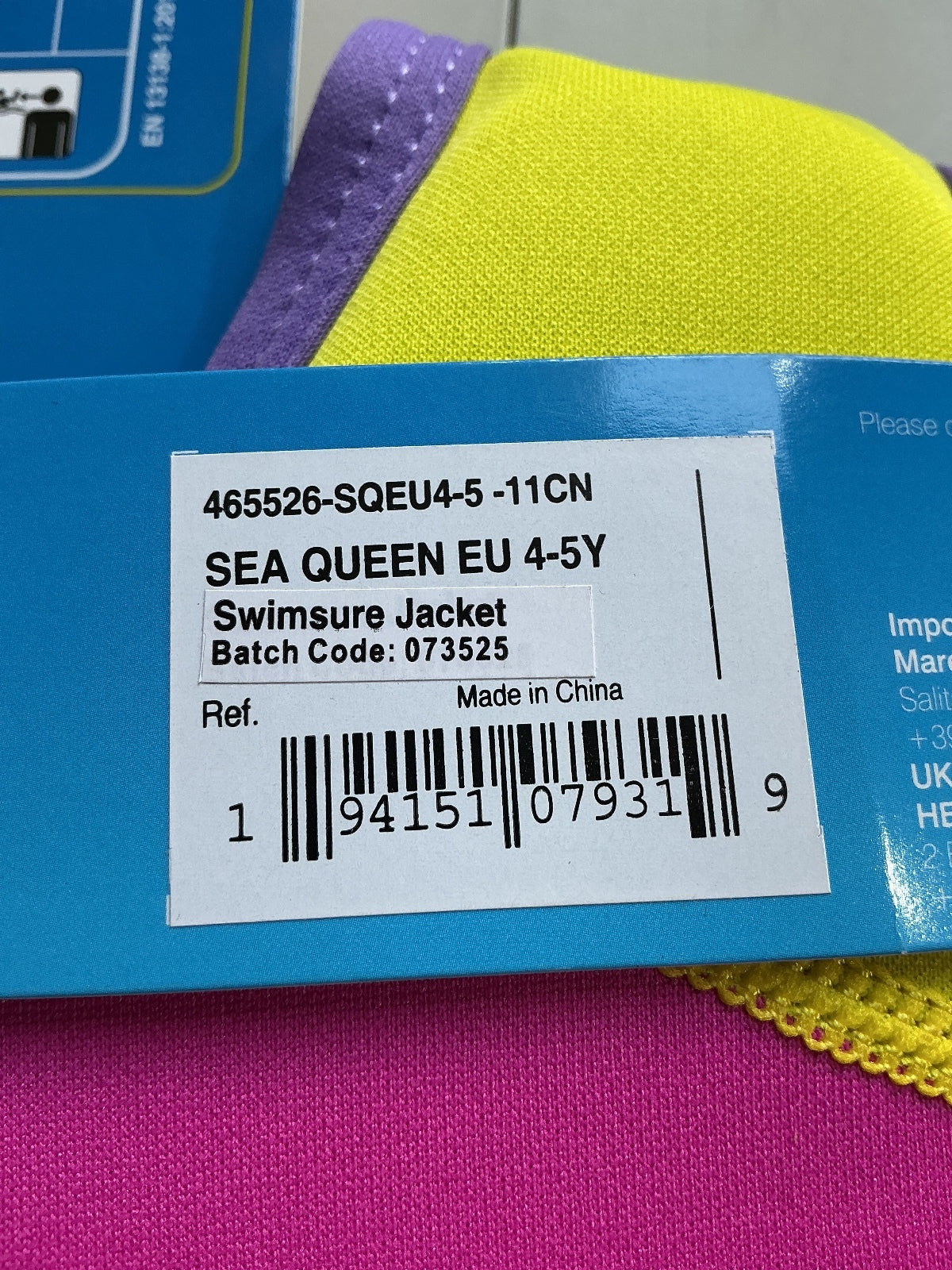 *NEW* Zoggs Swimsure Jacket Pink Yellow Purple Size EU 4-5Y 18-30kg