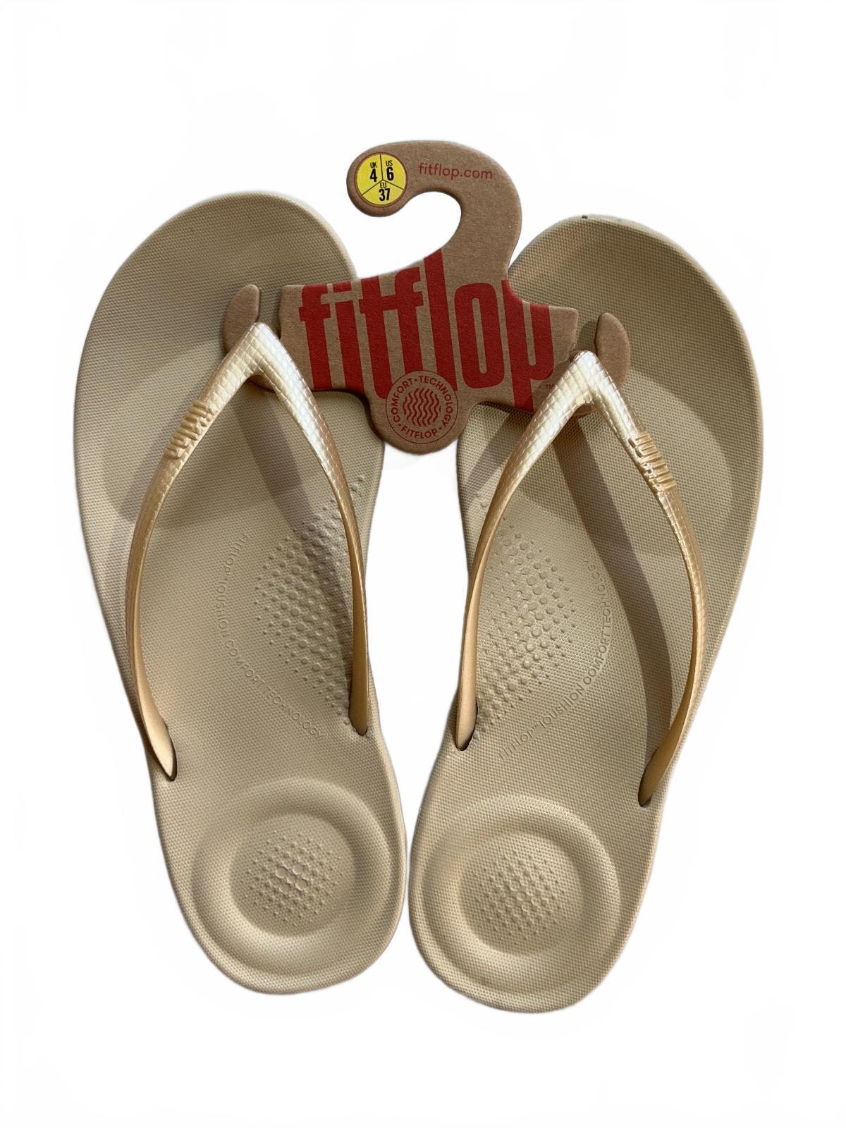 FitFlop Gold Iqushion Ergonomic Flip-Flops UK Size 4 Comfortable Sandals