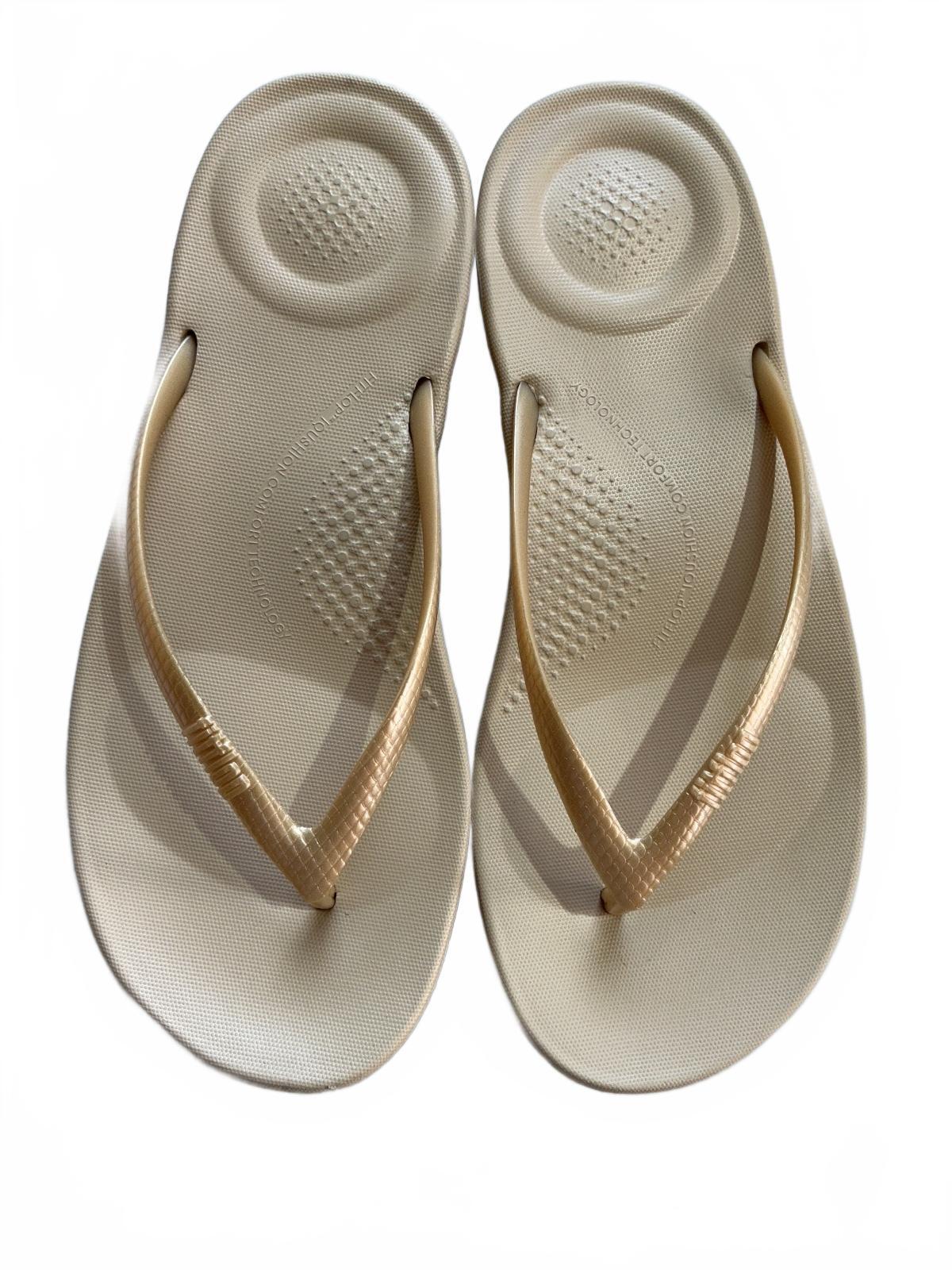 FitFlop Gold Iqushion Ergonomic Flip-Flops UK Size 4 Comfortable Sandals