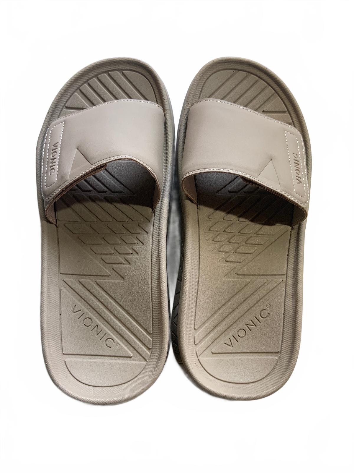 Vionic Beige Slide Sandals Size 6.5 Comfortable Supportive Footbed Shoes