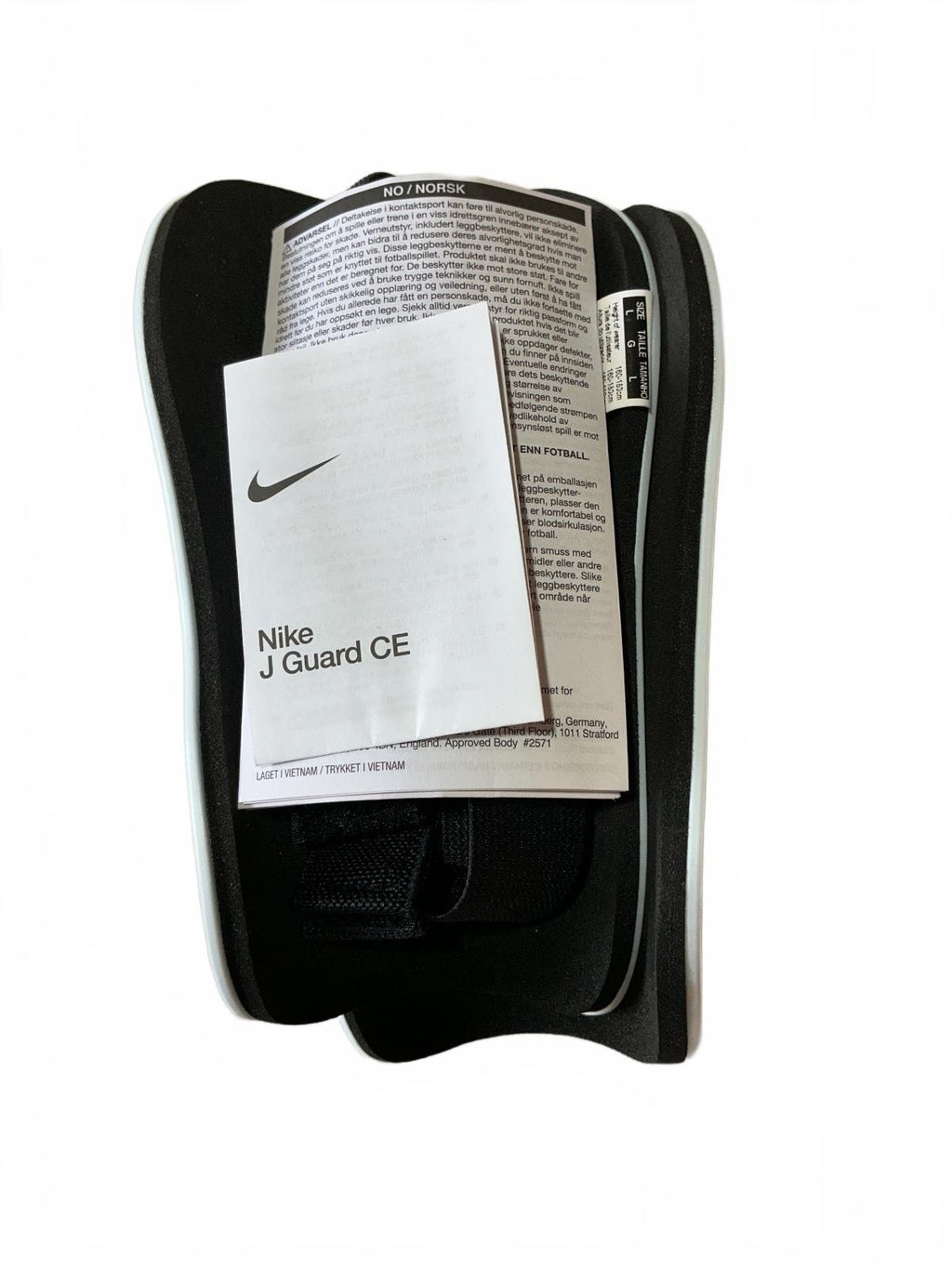 Nike J Guard CE Football Shin Guards Size L White Black Protective Gear