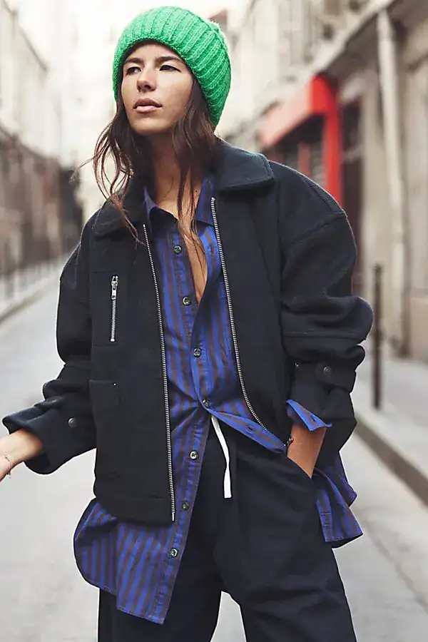 We The Free Sally Chore Jacket Medium Ladies Fleecy Oversized Black