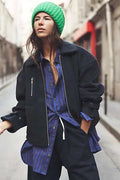 We The Free Sally Chore Jacket Medium Ladies Fleecy Oversized Black