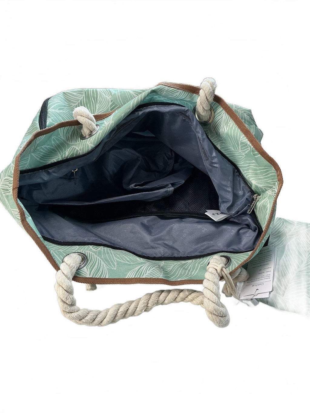 Leke Women's Tote Bag Green Leaf Pattern Rope Handles Stylish Summer Beach Bag