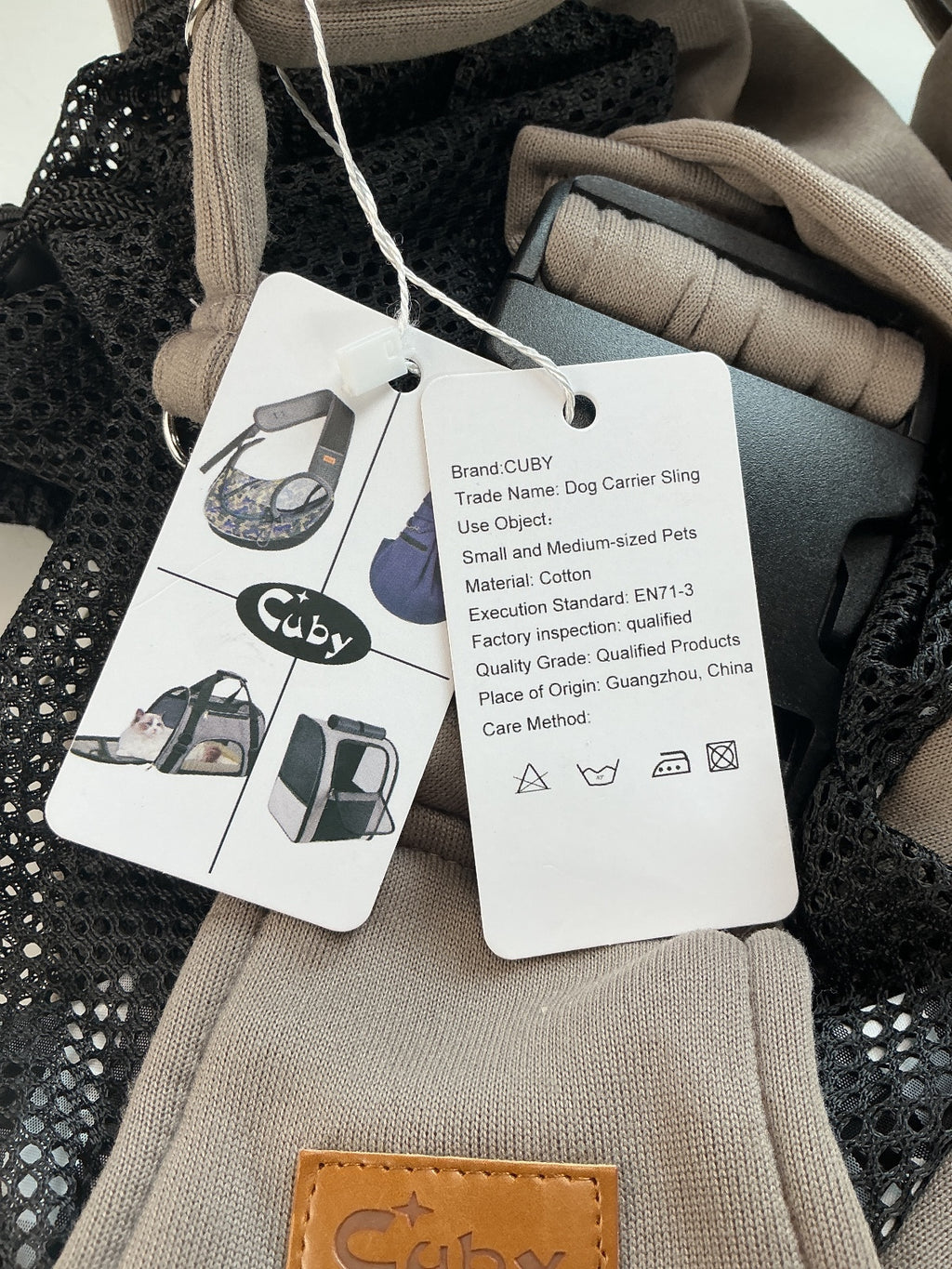 Cuby Dog Carrier Sling Unisex Medium Taupe Adjustable Cotton Comfortable