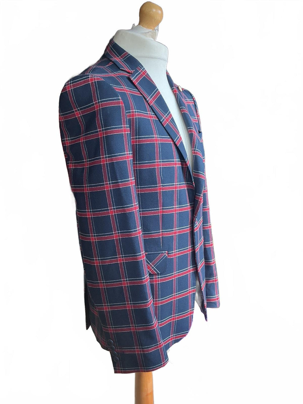 All Blacks Men's Navy Blue and Red Check Blazer Suit 40R Slim Fit