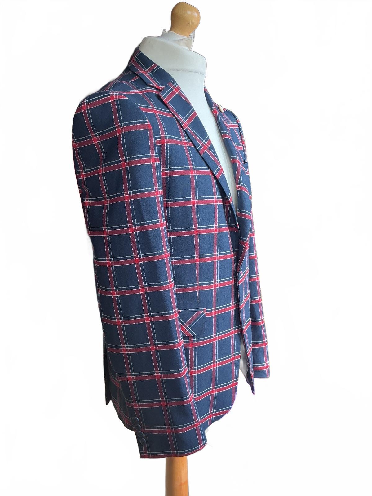 All Blacks Men's Navy Blue and Red Check Blazer Suit 40R Slim Fit