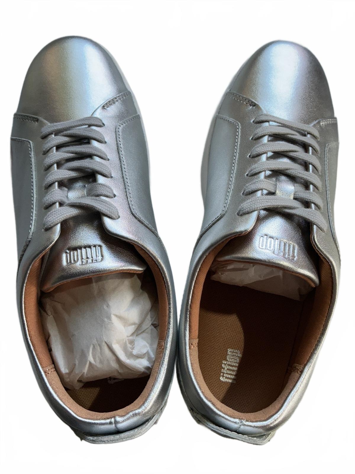 Fitflop Rally Silver Metallic Leather Trainer Sneakers UK Size 6 Comfortable