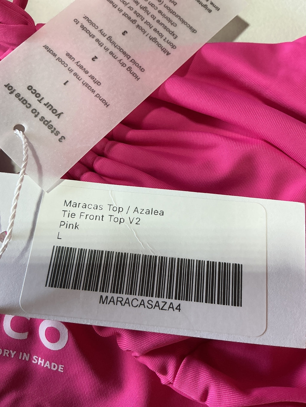 *NEW* Toco Maracas Tie Front Top Pink Size L Swimwear Bikini Top