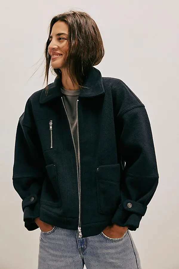 We The Free Sally Chore Jacket Medium Ladies Fleecy Oversized Black
