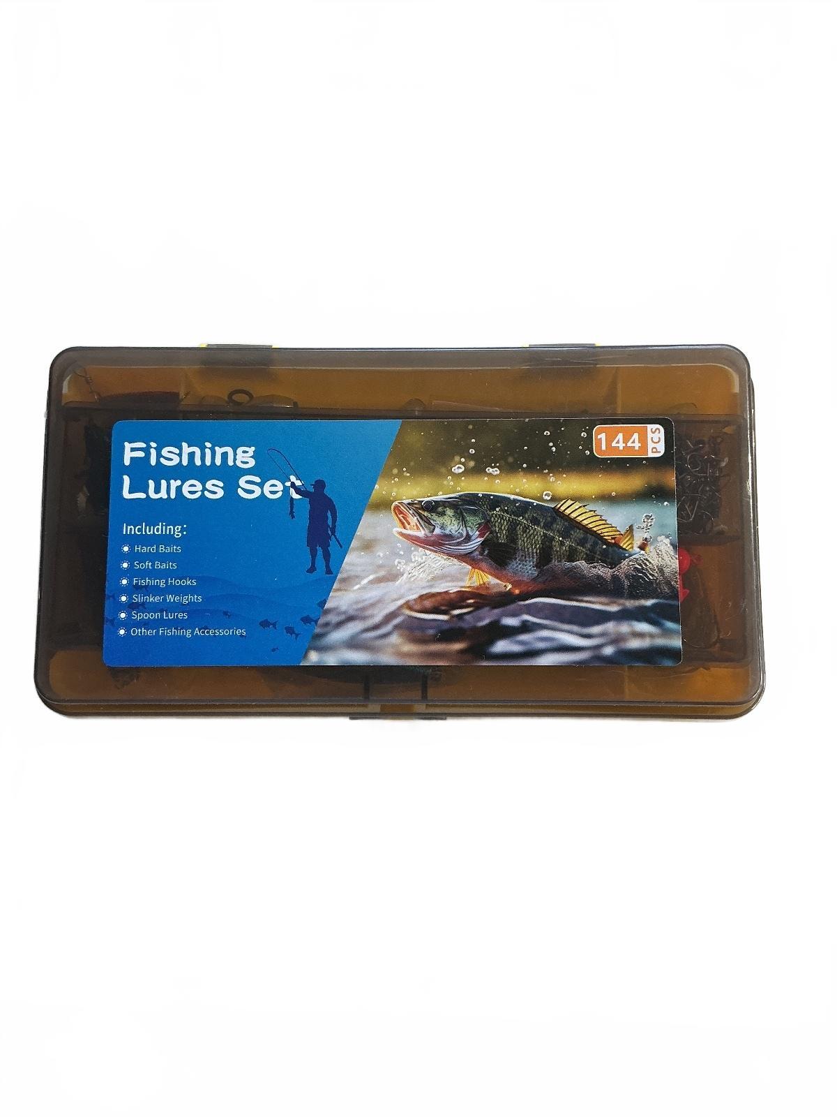 Fishing Lures Set 144pcs Complete Tackle Box with Soft and Hard Baits