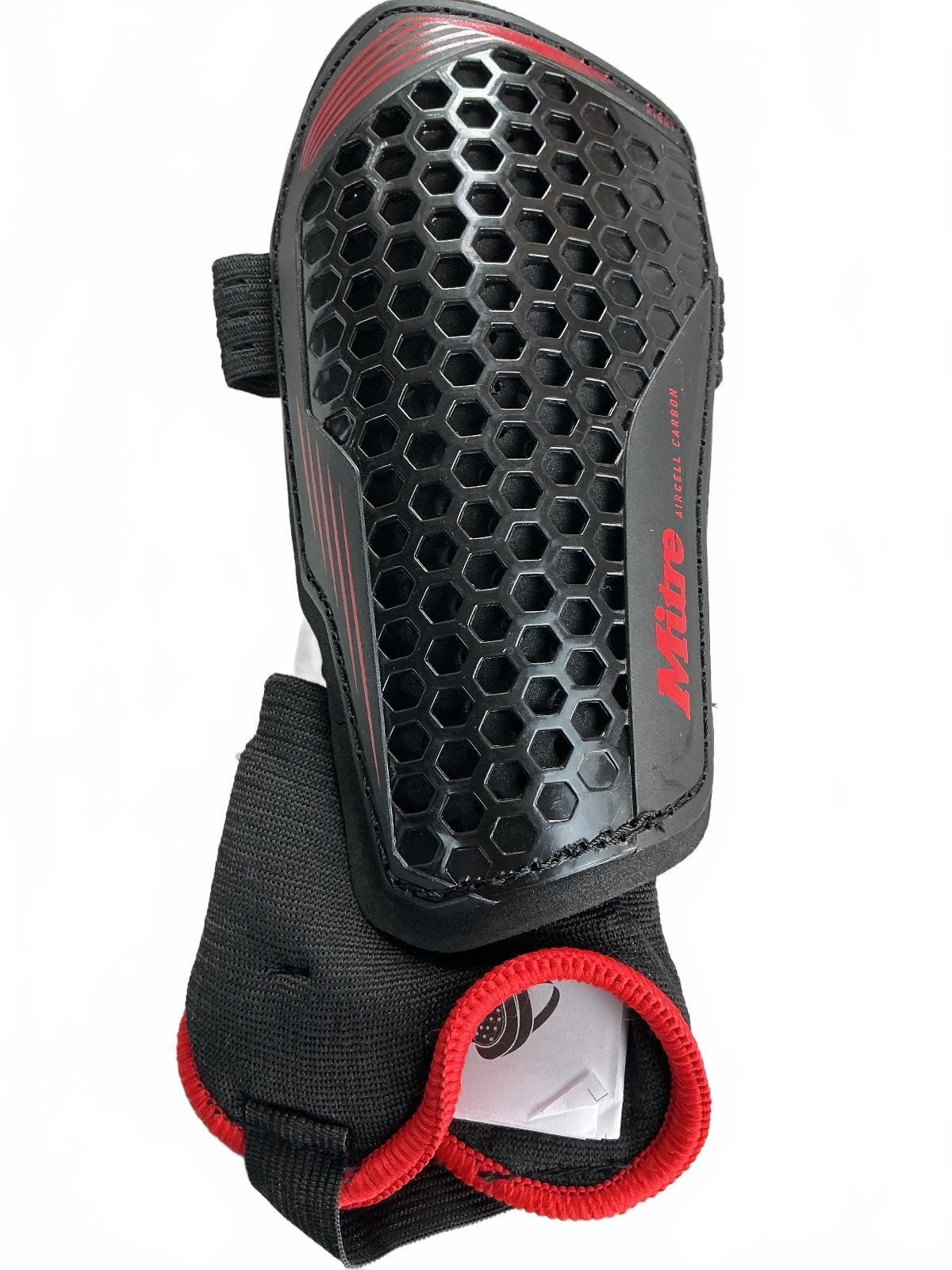 Mitre Aircell Carbon Shin Guards Unisex Small Black Red Protective Sports Gear