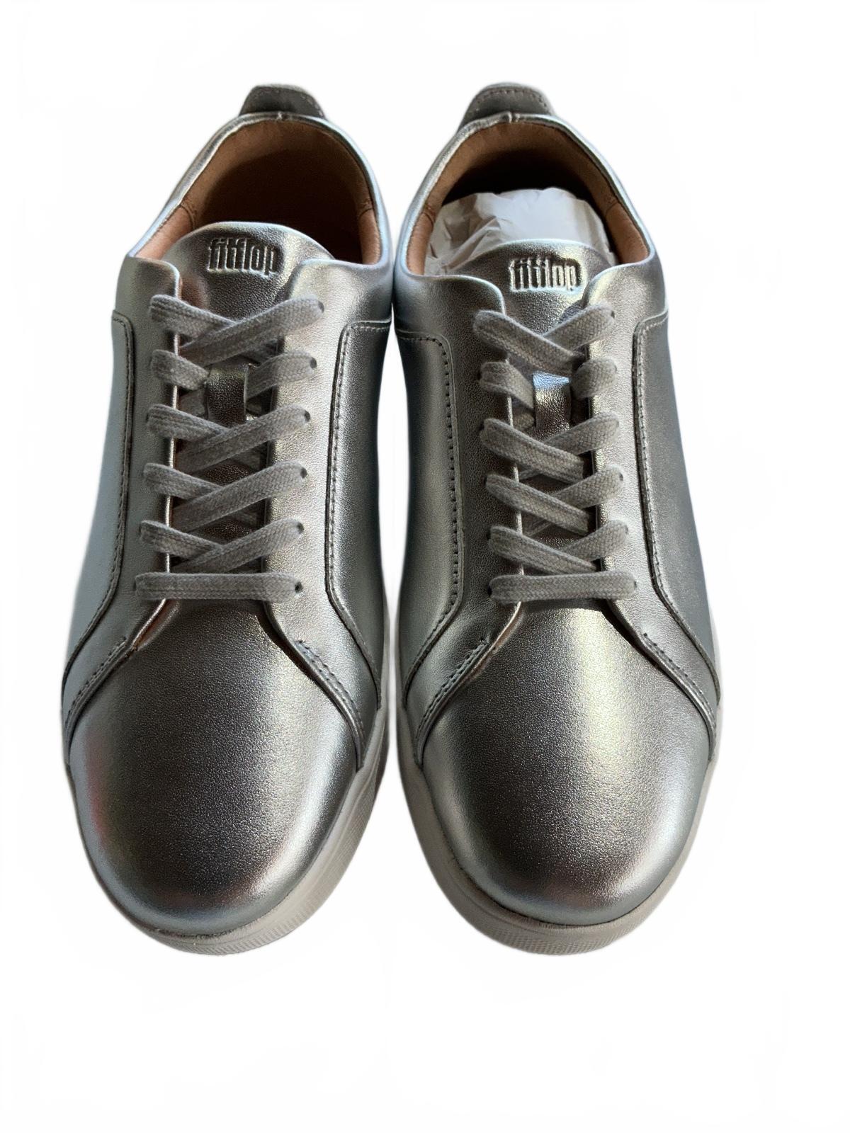 Fitflop Rally Silver Metallic Leather Trainer Sneakers UK Size 6 Comfortable