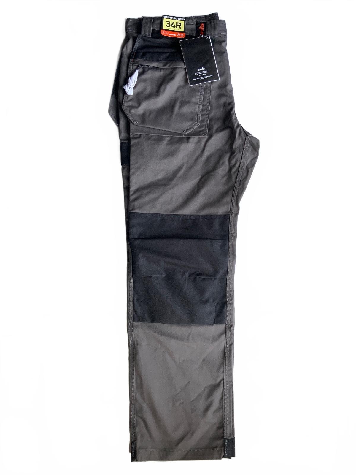 *NEW* Scruffs Worker Plus Trousers 34R Grey Black Workwear Durable Pants