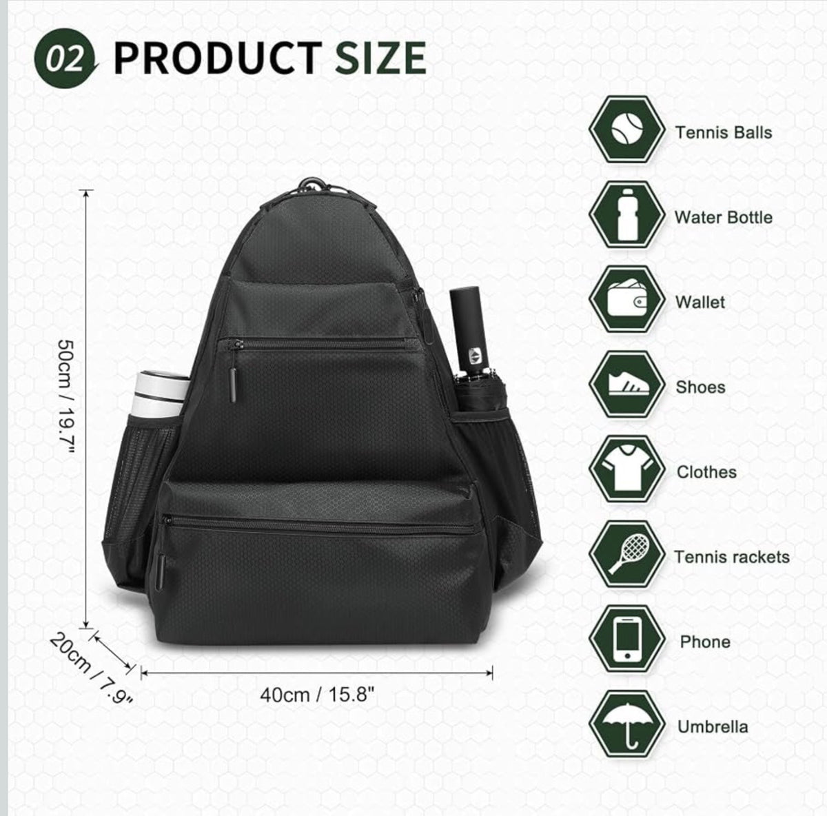 SUIKIHUM Tennis/Padel Backpack Unisex Medium Black Waterproof Shoe Compartment