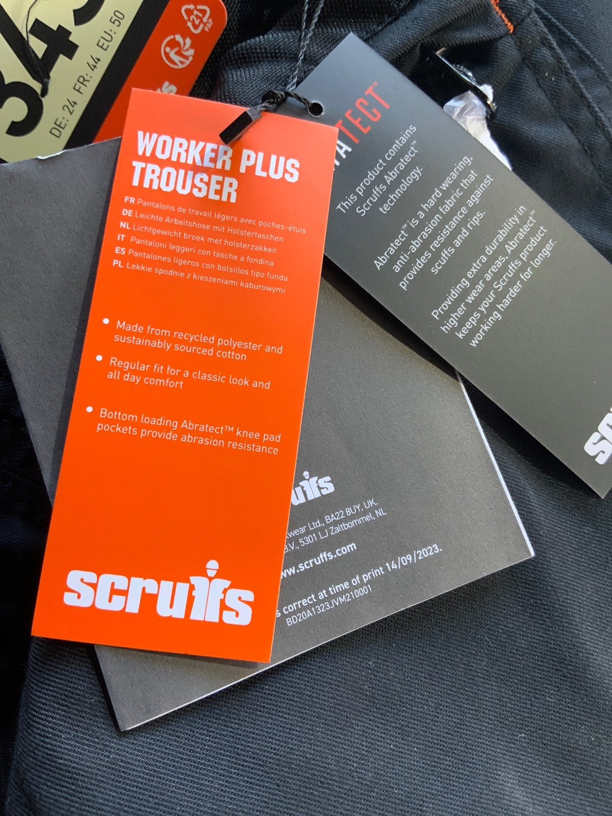 Scruffs Workwear  Plus Trousers Black Size 34S Durable Work Pants