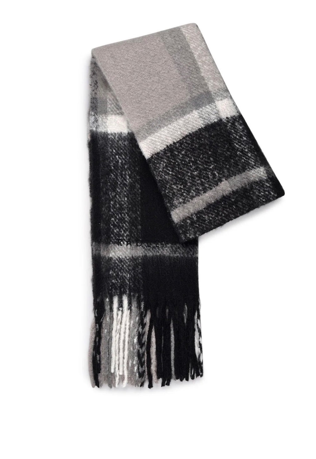 Radley London Women's Fluffy Scarf Black Grey Check Pattern Soft Warm 100x42cm