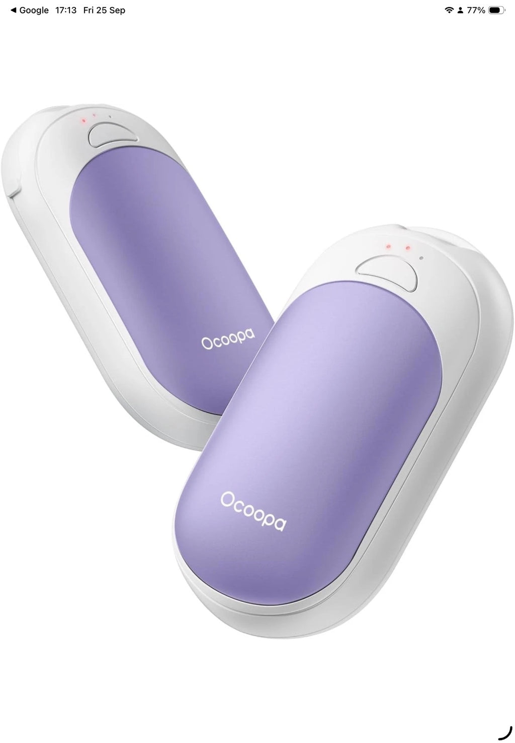New Ocoopa UT3 Lite Rechargeable Hand Warmers Purple Ultra Thin Lightweight
