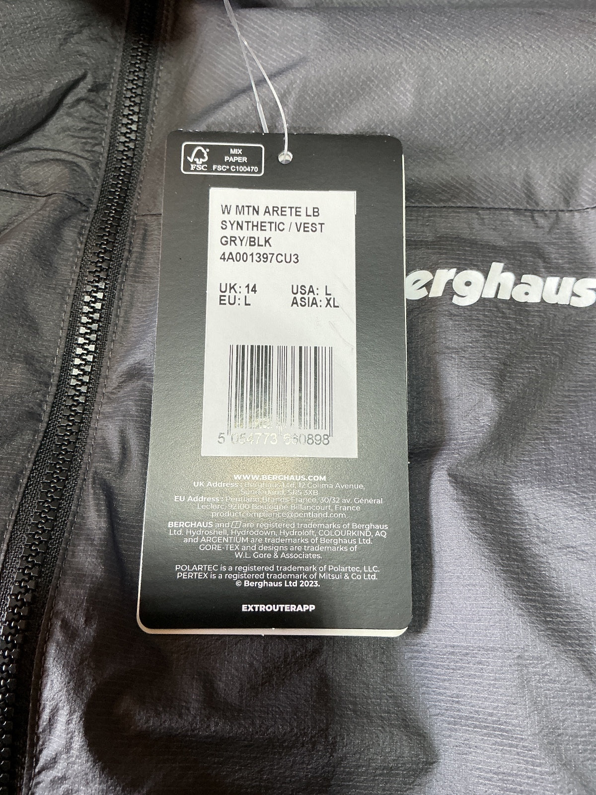 *NEW* Berghaus W MTN Arete LB Synthetic Vest Grey Black UK 14