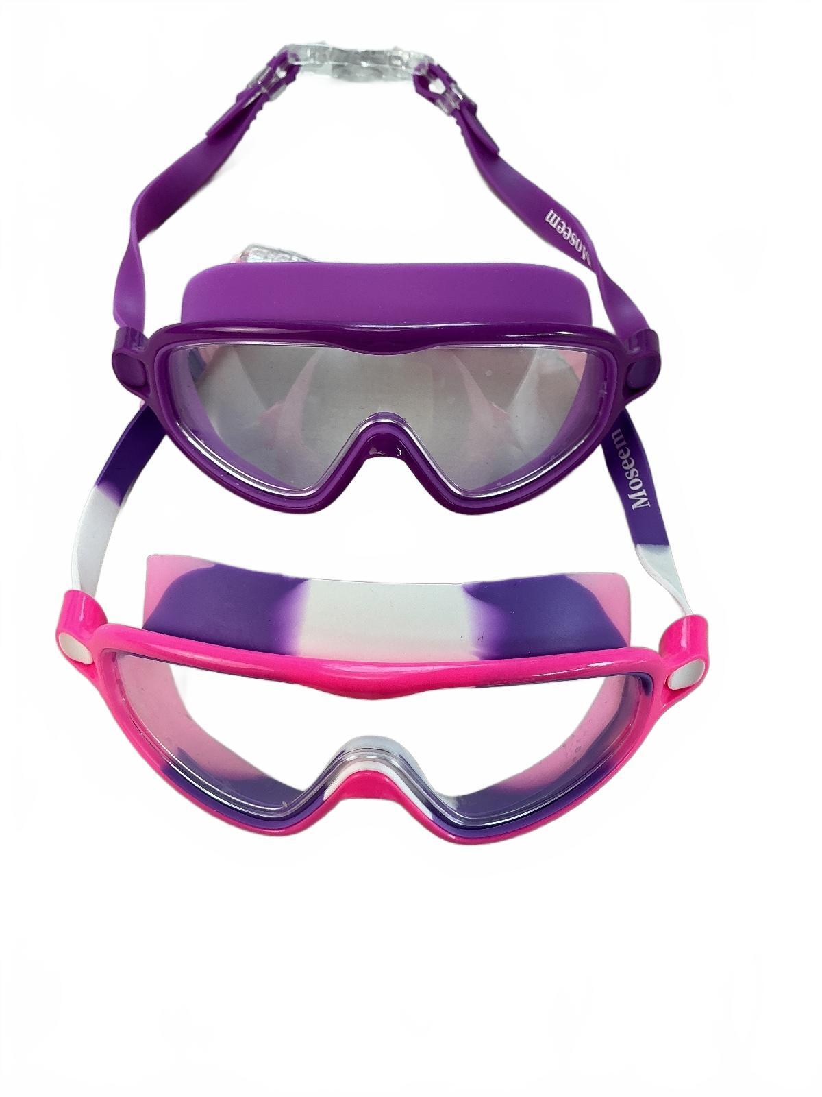 Moseem Swimming Goggles Unisex Adjustable Purple Pink Silicone Anti-Fog
