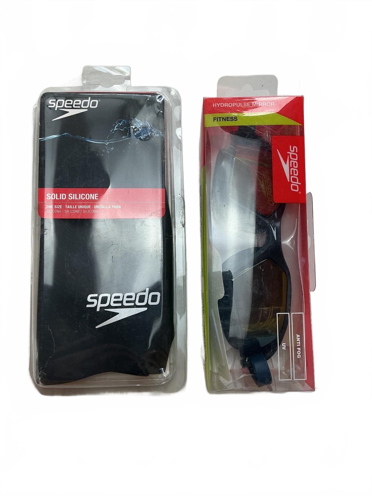 *NEW* Speedo Hydropulse Mirror Fitness Swim Goggles Adult Unisex With Black Cap