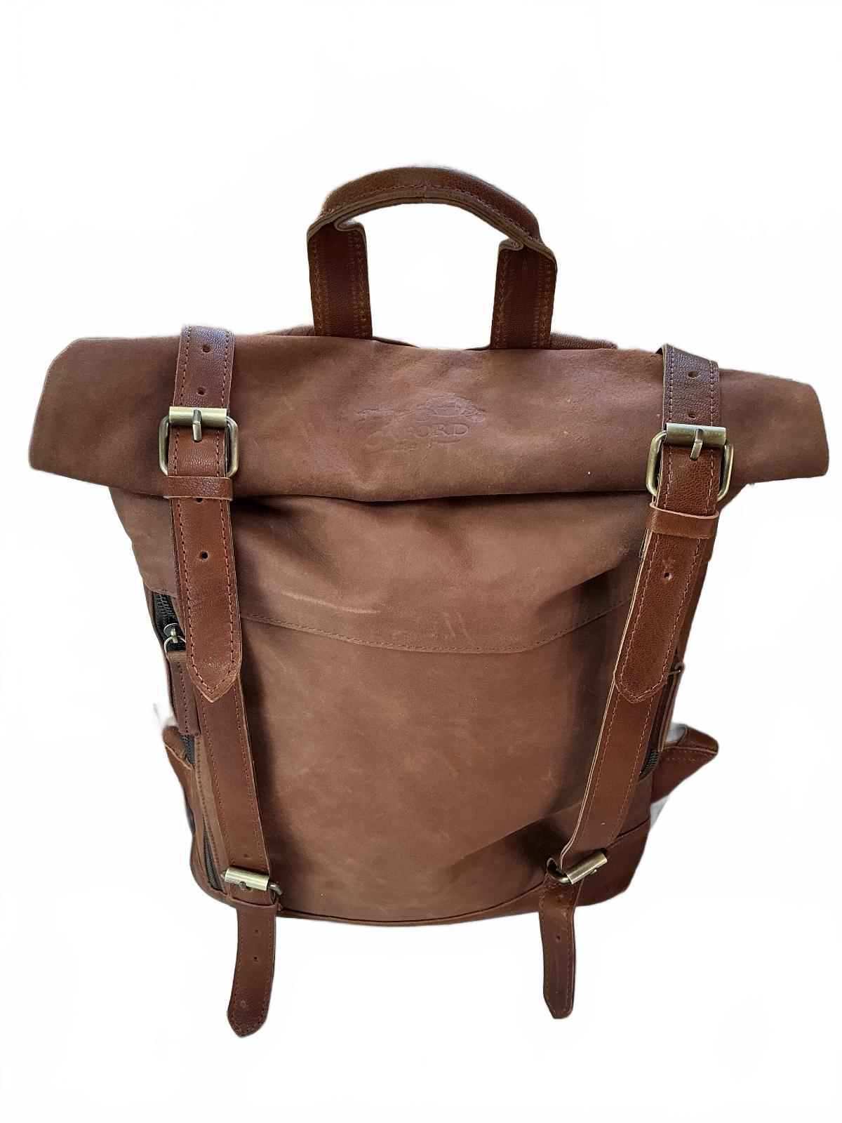 Oxford Chariot Bespoke Luxury Leather Rucksack With Laptop Sleeve Roll Top