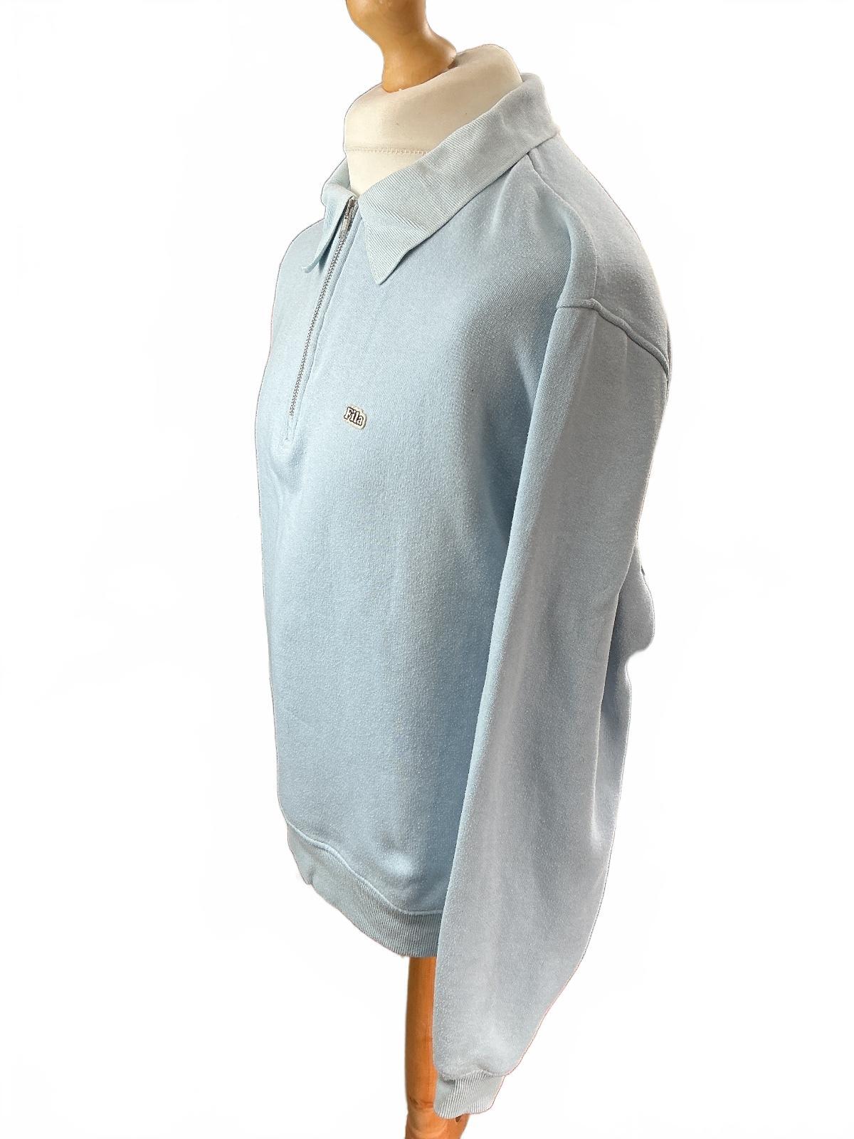 Vintage FILA Men's Sweatshirt Medium Light Blue Half Zip Collar Casual