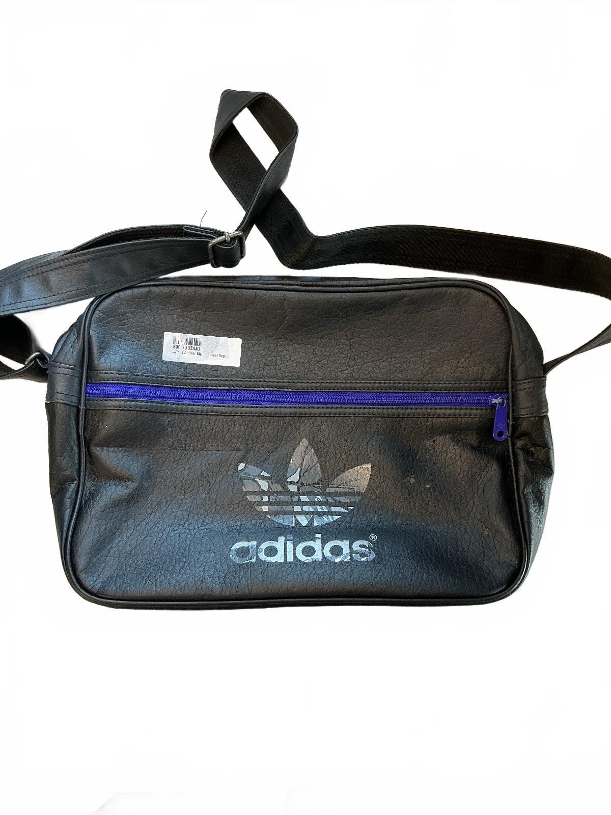 Preloved Adidas Black Leather Crossbody Bag Adjustable Strap !Needs New Zip!