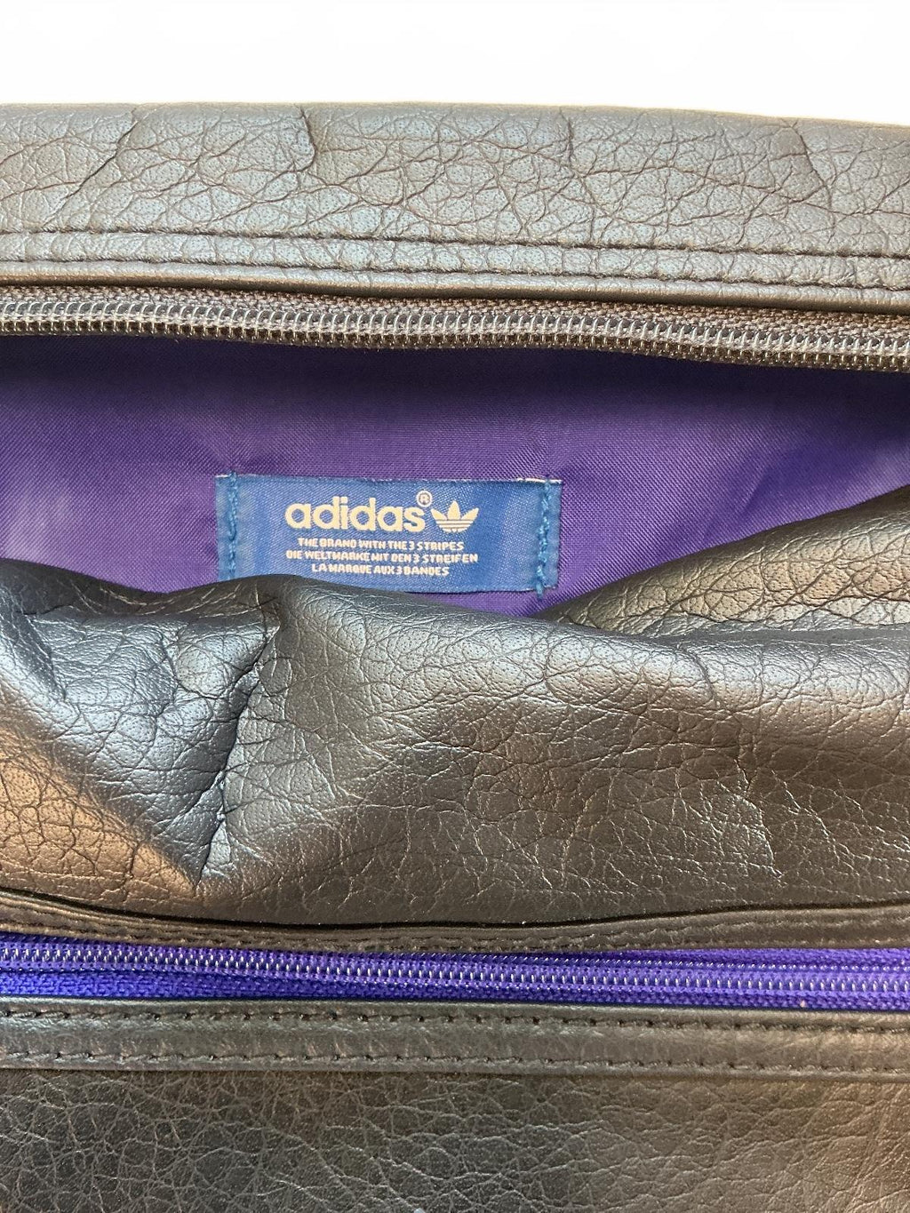Preloved Adidas Black Leather Crossbody Bag Adjustable Strap !Needs New Zip!