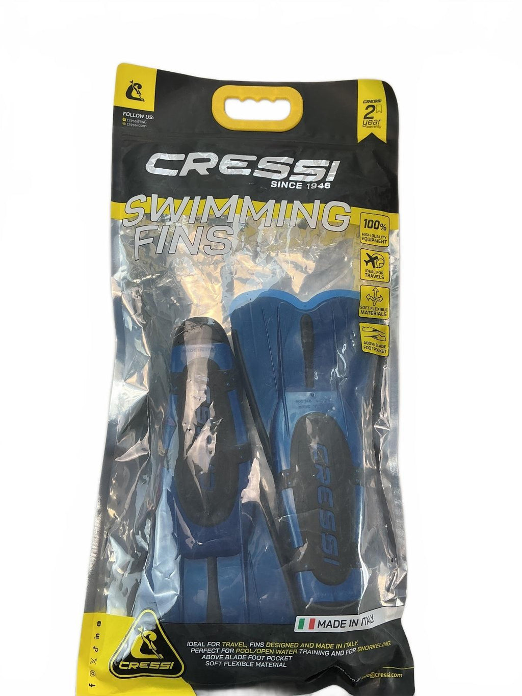 Cressi Agua Short Fins Blue Size Uk 2.5/3.5 35/36 Swim Fins