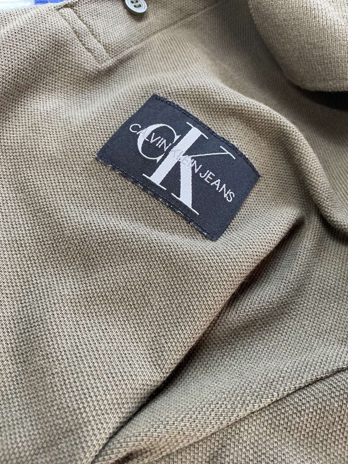 Calvin Klein Jeans Polo Shirt Men M Olive Green CK Logo Cotton Casual