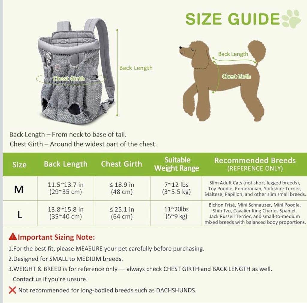 Allsopets Dog Carrier Backpack Medium Grey Adjustable Straps Comfortable Cushion