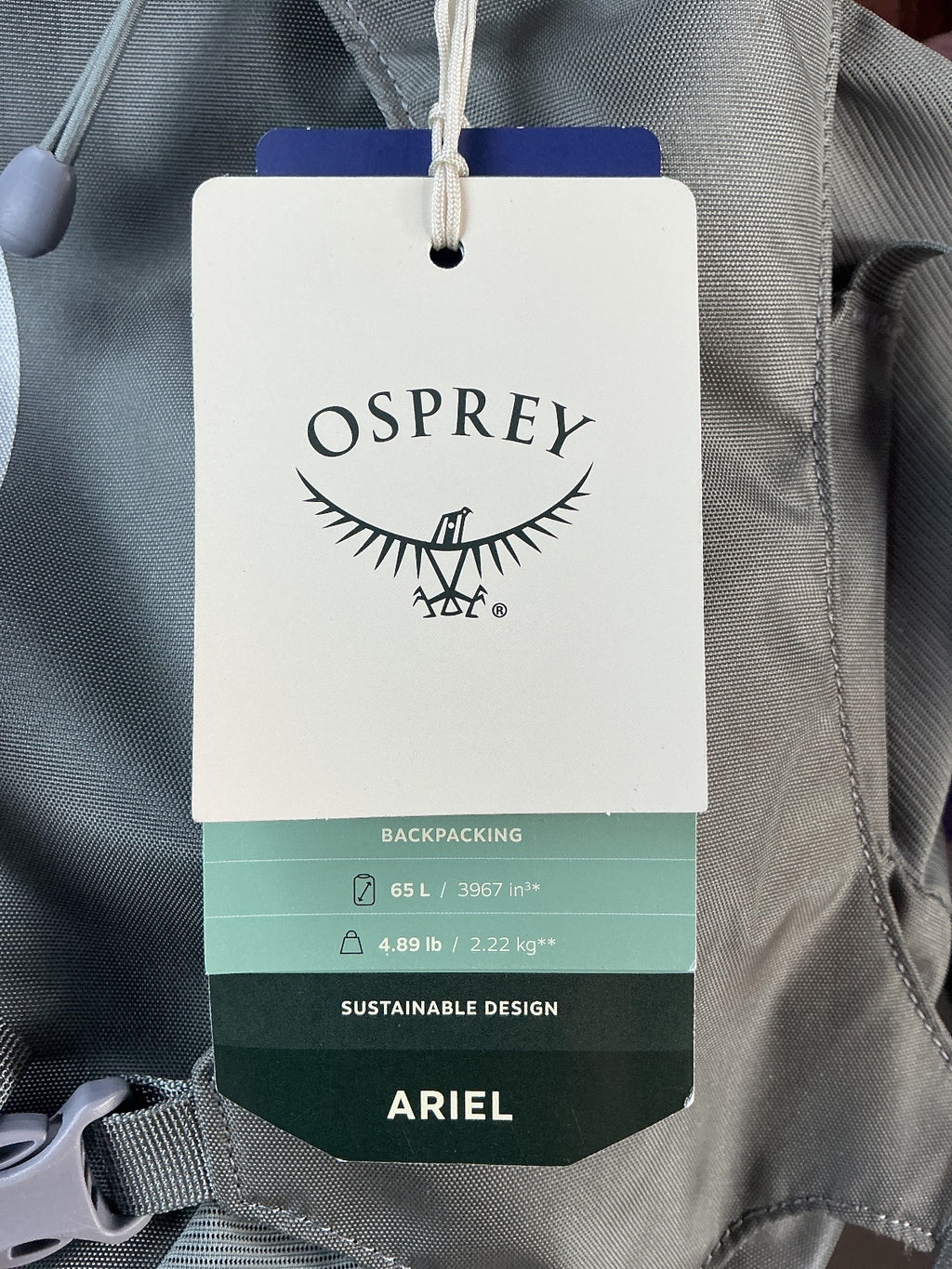 Osprey Ariel 65L Women’s Backpack Large Grey Custom Fit Lightweight Raincover