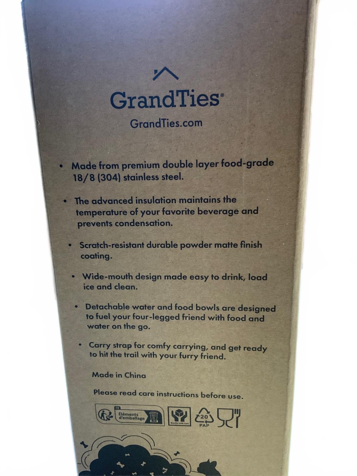 GrandTies Wide Mouth Insulated Bottle with Two Pet Bowls 32oz / 950ml