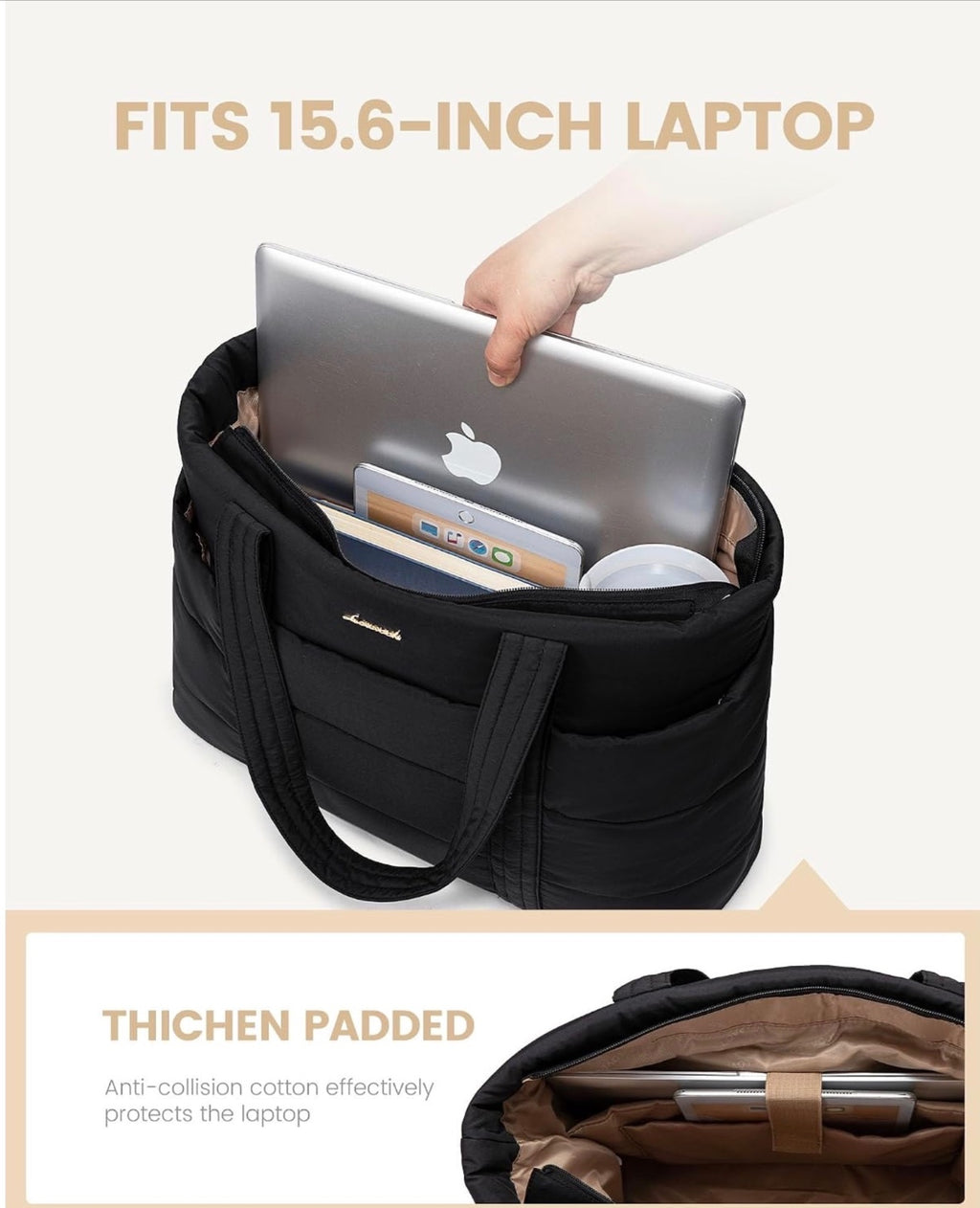 Lovevook Laptop Tote Bag Women Black Water-Resistant Padded New