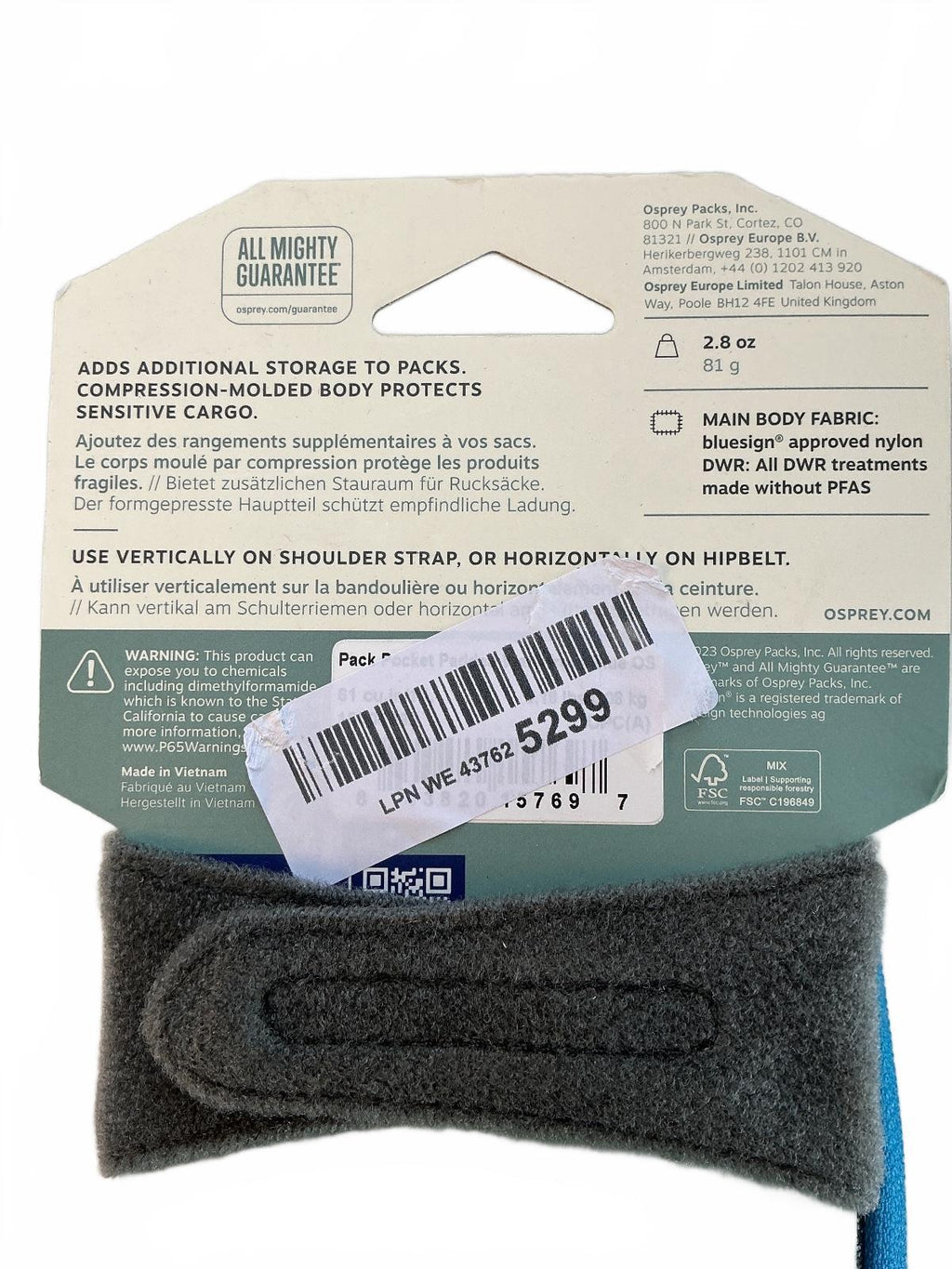 Osprey Pack Pocket Blue Small Pouch 8.1oz