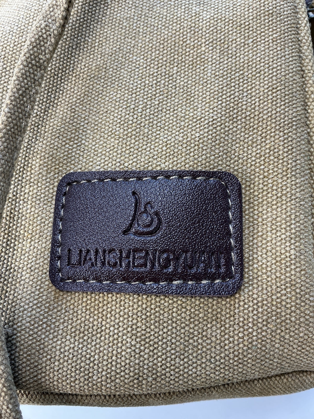 Liangmendian Canvas Backpack Unisex Tan Large Front Pocket